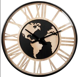 clock world  map interior factory price wooden wall clock home decor for sale