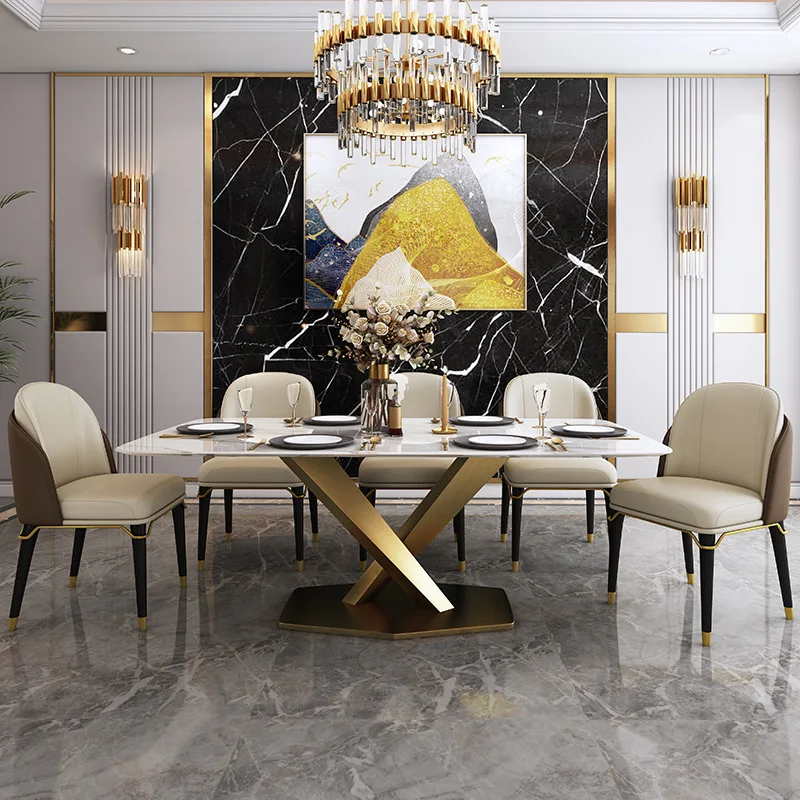 Wholesale Italian Modern Simple Style Dining Room Set Rectangle Table Chair Light Luxury