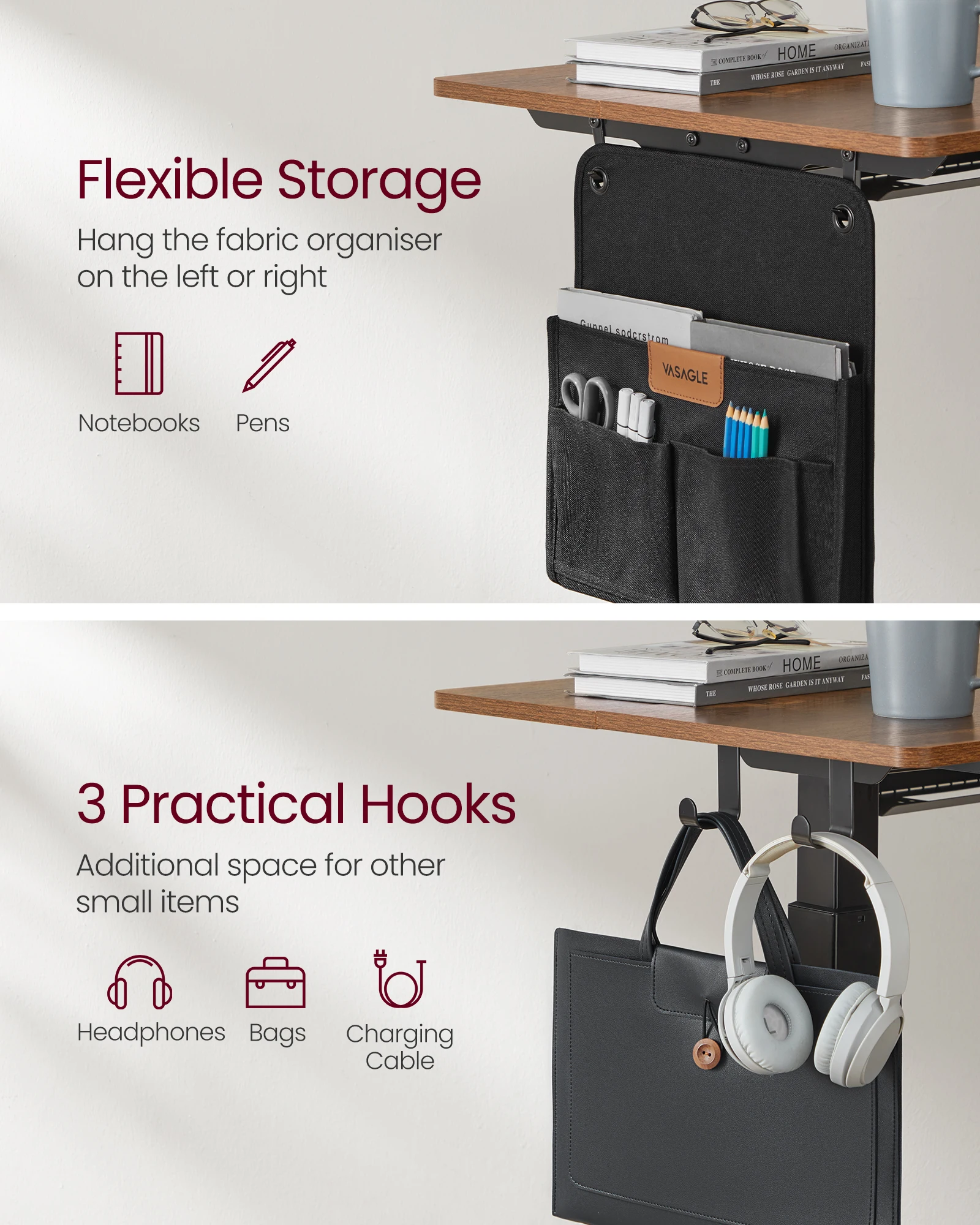 VASAGLE single Motor 160CM Electric Desk Height-Adjustable Fabric White Standing desk