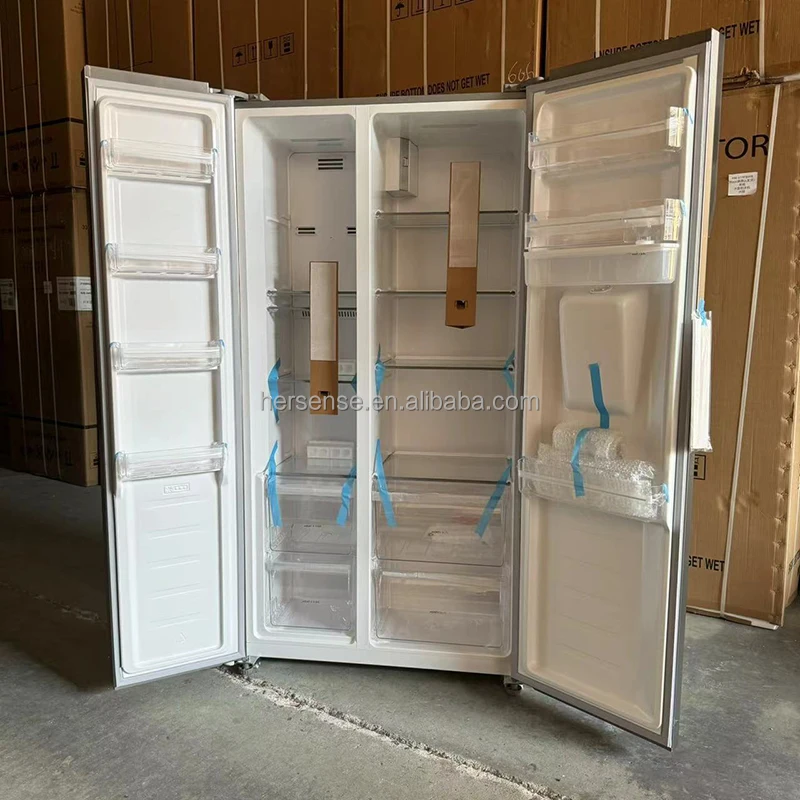 690L Silver Double Doors 220v50hz Stainless Steel Panel Compressor Big Capacity Down Freezer Air Cooling Without Frost 91cm