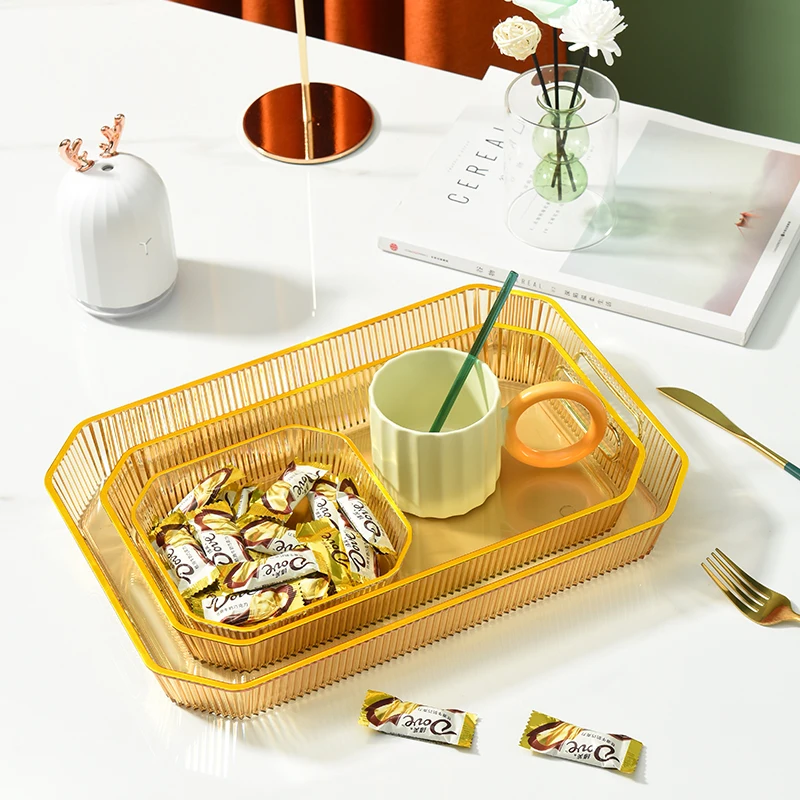 Unique Design Multi-functional use Rectangular Plastic Serving Tray with Handles for Home Dessert Platters