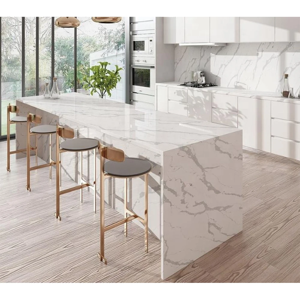 Customized Stein Venus Arbeit Splatte Artificial Quartz Engineered Stone Countertop Kitchen Island Solid Surface Work Table Tops