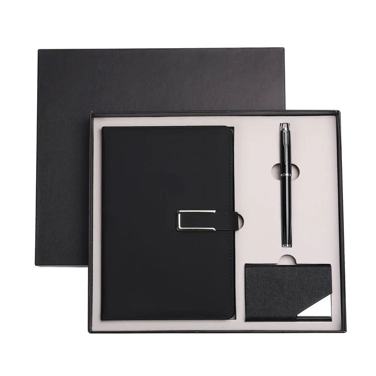 Executive Promotional Business PU Notebook Journal Gift Set with Pen Bottle USB