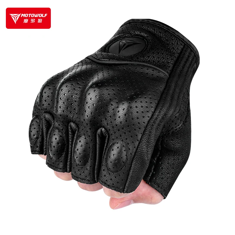 motowolf summer high impact resistance leather breathable half-finger bicycle electric motorcycle driving gloves
