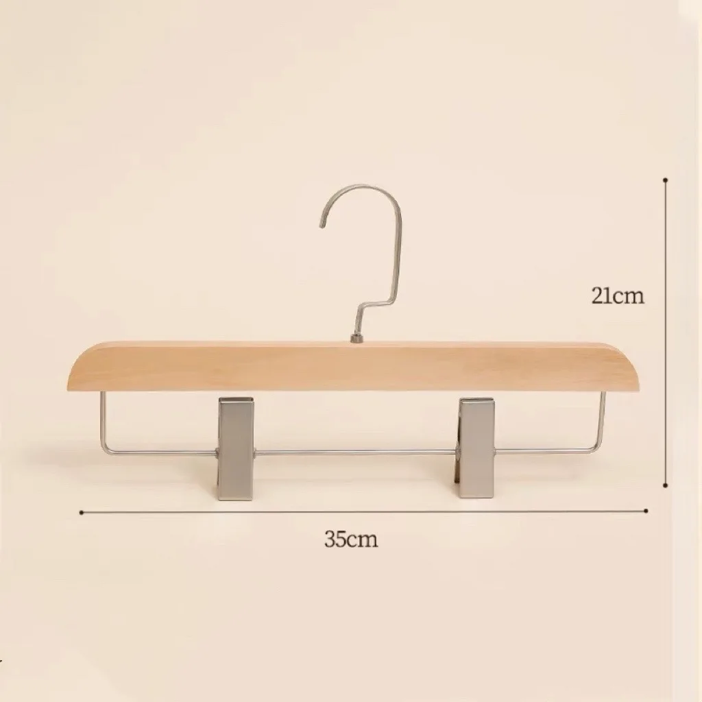 Wood Skirt Hanger with 2-Adjustable Clips Anti-Rust Hook