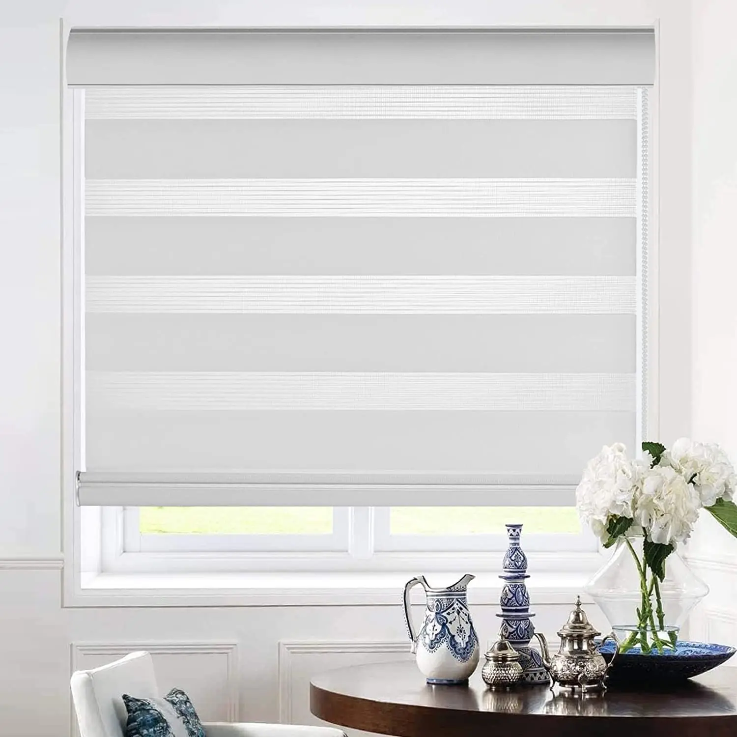 AmytongZebra Blinds Polyester Double Roller Blind Chain Control French Style Horizontal Office Bathroom Blackout Privacy Spring