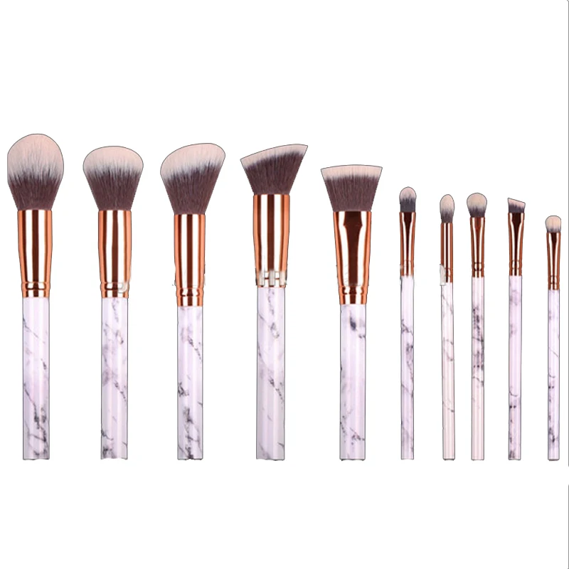 Marble Grey Make Up brushes Set 10Pcs Foundation Eyebrow Eyeliner Blush Cosmetic Concealer Brushes Super Soft Hair