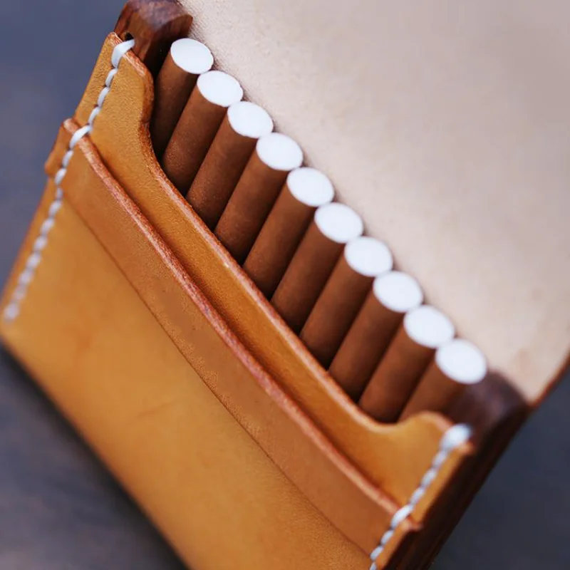 Classic Leather Fireworks Case Portable Cigaretteeding Holder Wooden Cover Great Gift