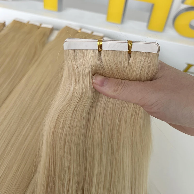 High Quality 100% Human Hair 613 Blonde Silky Straight Pu Skin Weft Seamless Hair Tape In Extensions