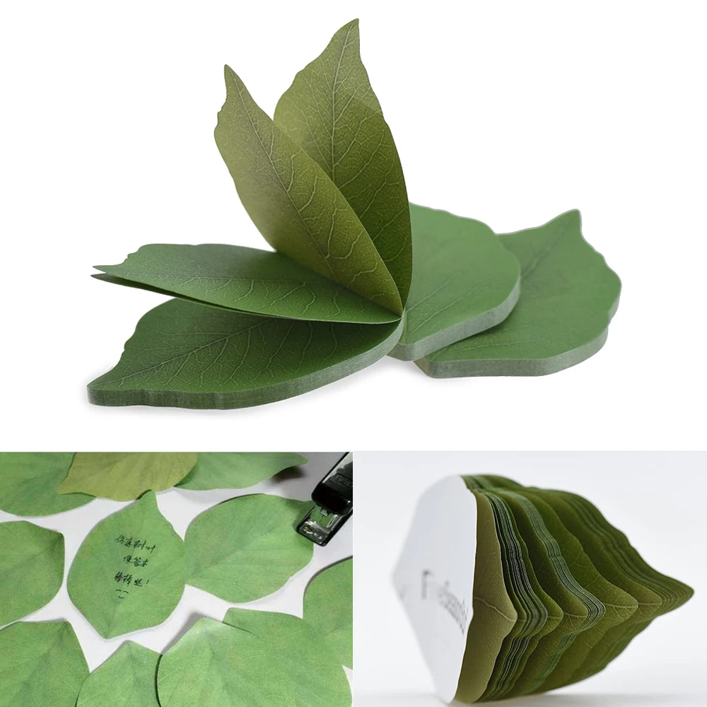 5 Packs Green Leaf-Shaped Sticky Notes Stickers Removable Self-Stick Notes Scratch Pads for Desk Office School Memos