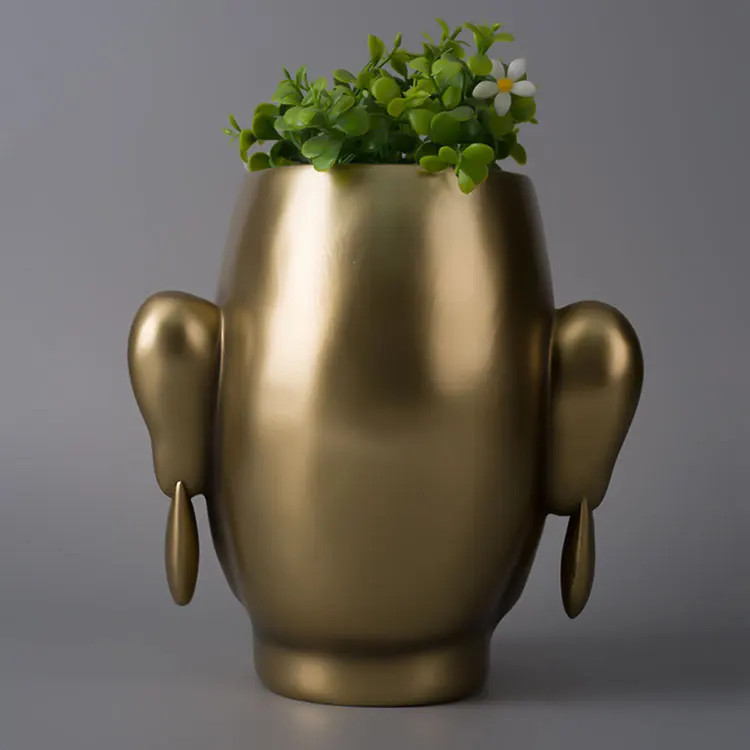 SE7 Custom Unique Other Gold Resin Indoor Home Decor Face Table Bum Flower Pot Floral Buddha Head Vases Flowerpot