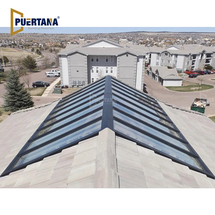 Architectural Glass Continuous Ridge Skylight with Vertical End Artistic Skylights Roof Windows