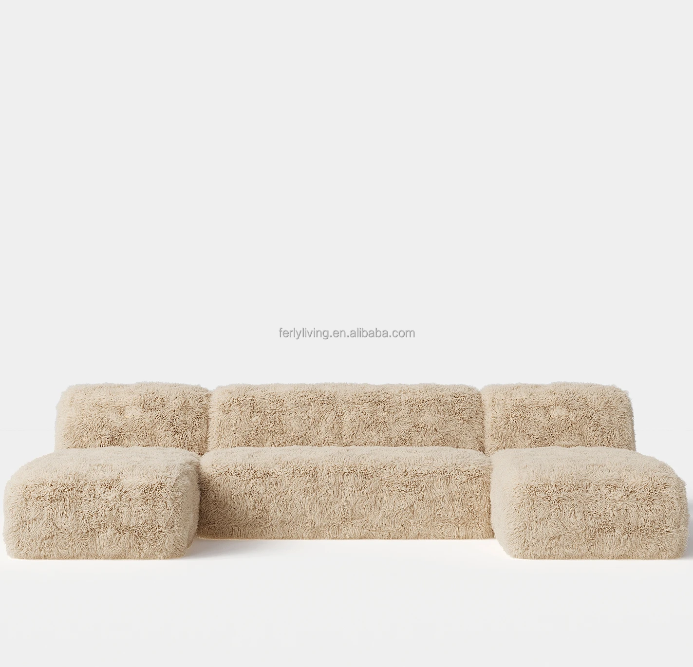 FERLY Luxury Modern Interior Living Room Furniture Sofa Set Long-haired Sheepskin Responsibly Sourced U-shape Sofa