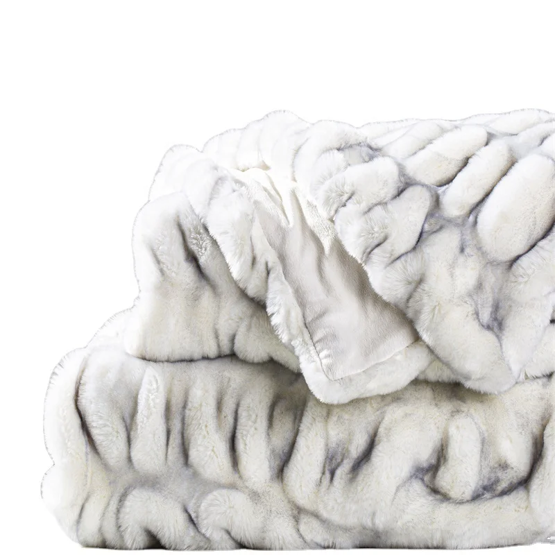 Hot Sale Printed Elastic Faux Rabbit Fur Throw Tip Dye Bunny Fur Blanket Throw