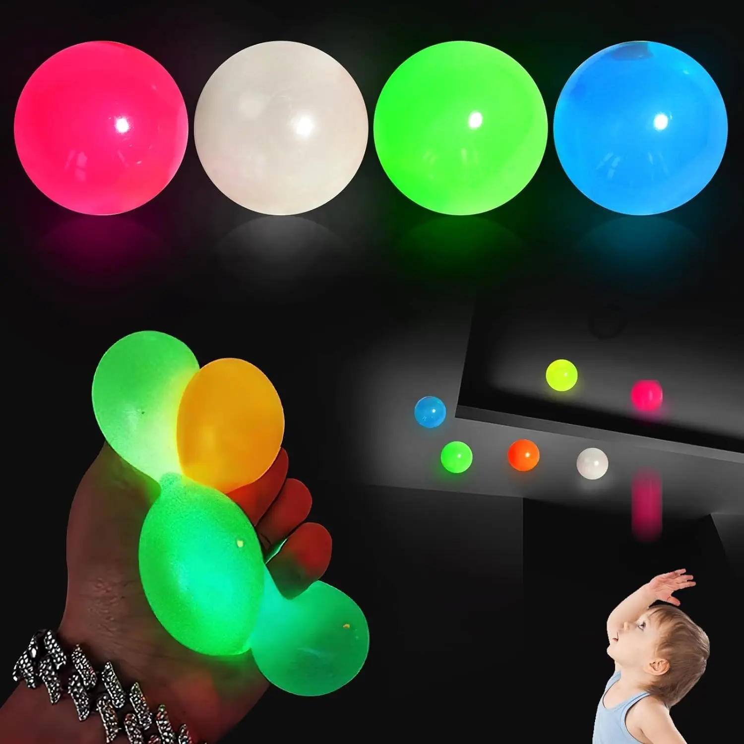 TPR Stress Sticky Ceiling Balls Glow in Dark For Kids Glowing Sticky Balls
