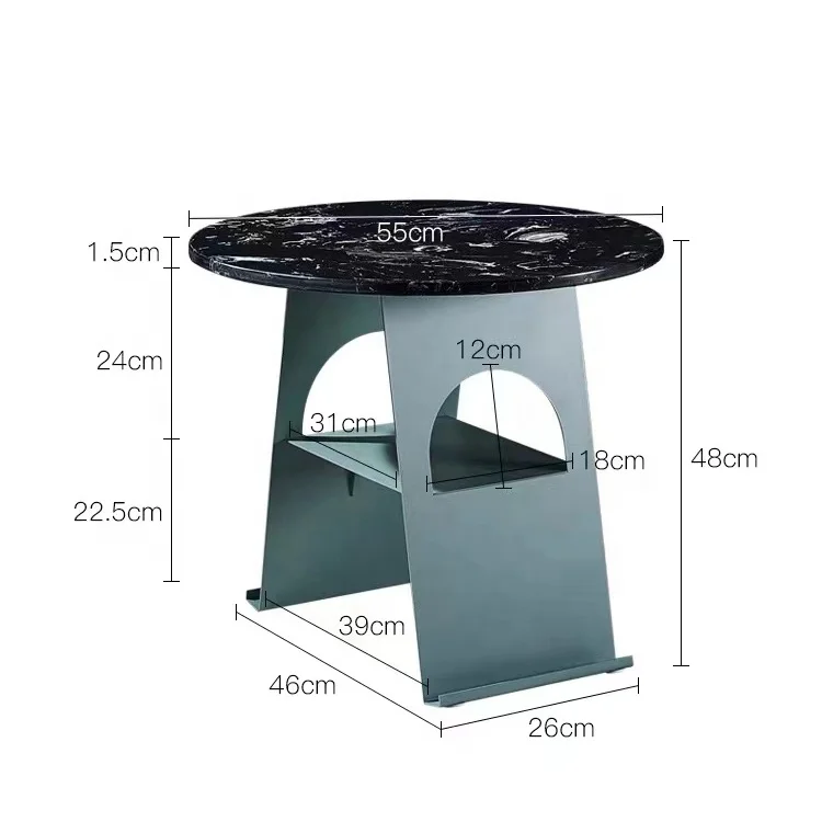 Luxury metal marble top corner table elegant living room side table with book storage shelf  home decor luxury
