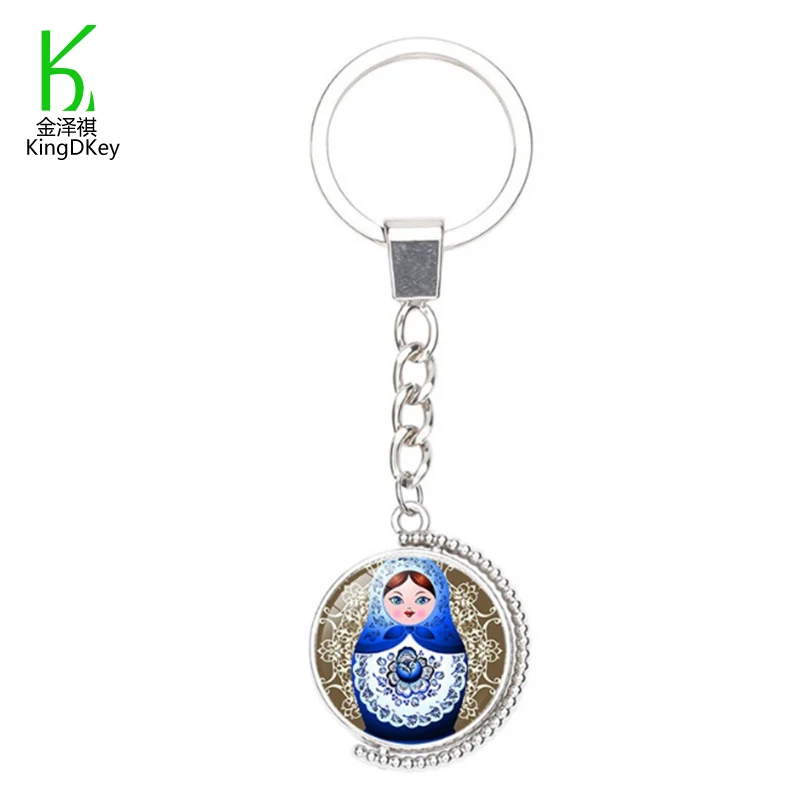 Creative Fashion made round shape keyring cute russian doll matryoshka metal keychain