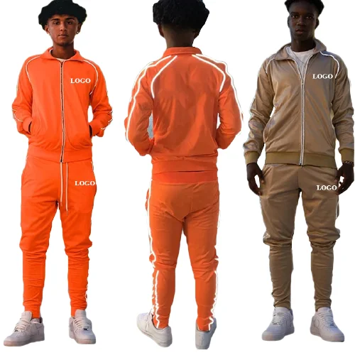 Top Quality 3m Reflective Side Stripe Tracksuits Men Slim Fit Zipper Sweatsuits