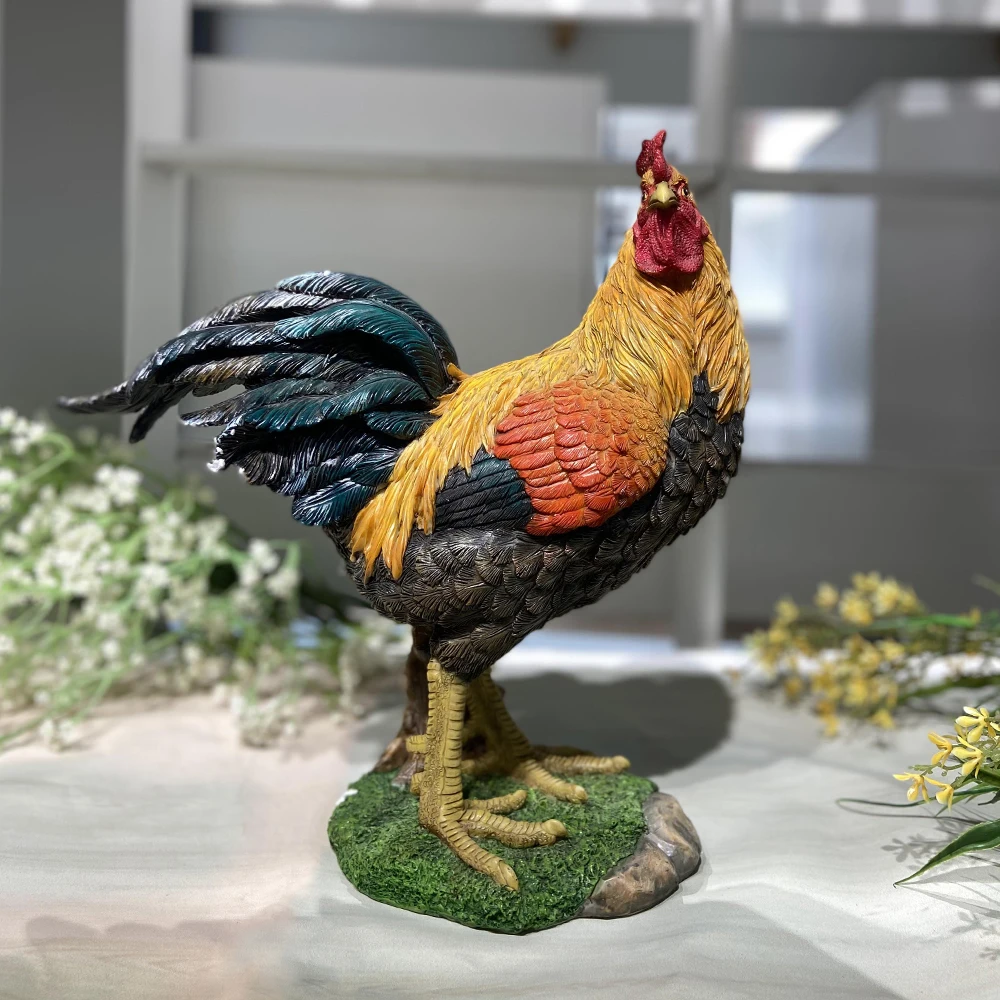 custom craft resin outdoor animal chicken shape poly resin mold cock and hen garden rooster figurine