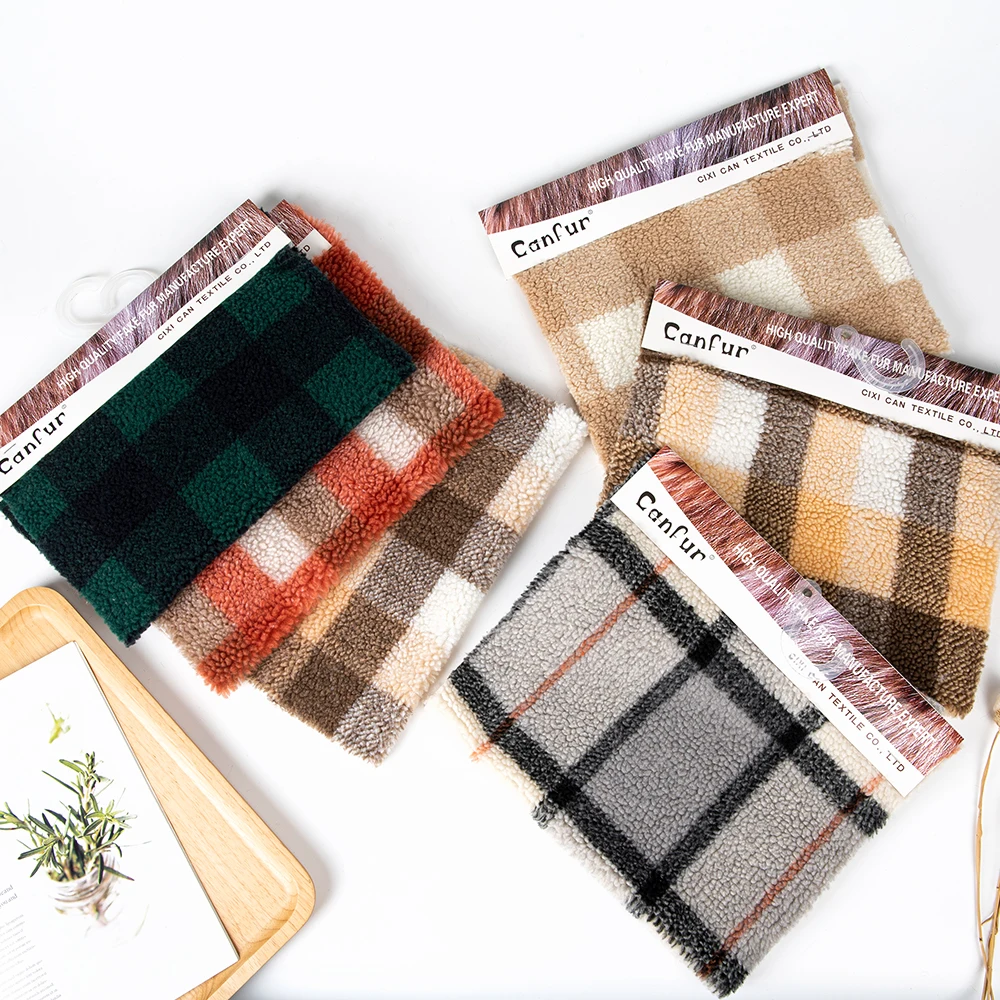 Hot sale 100% polyester plaid design sherpa fleece faux fur fabric for garments , winter jacket ,coat