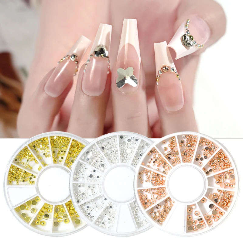 3D Metal mixed sizes gold sliver rose gold nail art decorations caviar beads