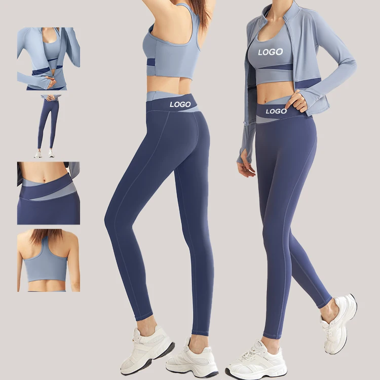 Custom 3 pieces gym fitness sets butt lift leggings workout running activewear Suit Seamless Yoga Set