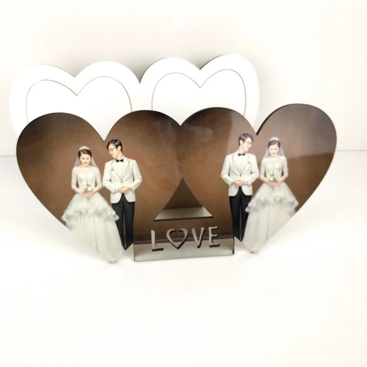 sublimation double heart frame photo High Quality Wholesale Sublimation heart Photo Plaques Blank MDF Wood Photo Frames