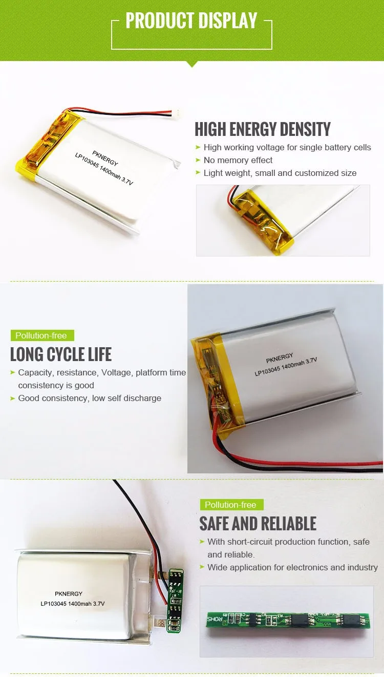 Factory Custom Li-Polymer 103450 3.7v 1800mAh 2200mAh Rechargeable Lithium Polymer Battery Pack for Medical Digital Products
