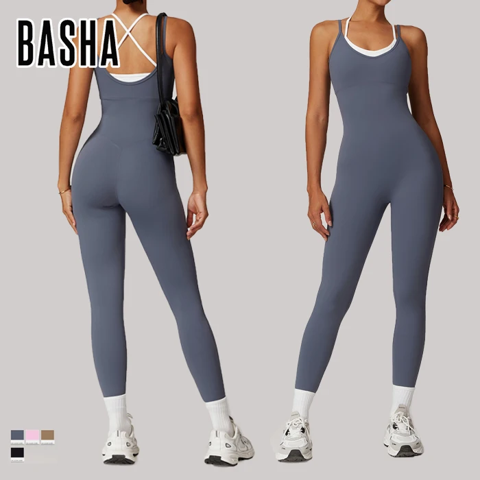 BASHAsports Europe and the United States contrast color sling sports onesie yoga clothing backless outdoor fitness onesie
