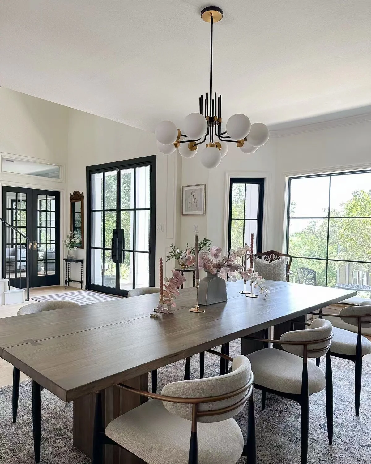 Light Luxury Designer Solid Wood Top Mounted Dining Table Minimalist High end Luxury Villa Dining Table Fabric Dining Chair