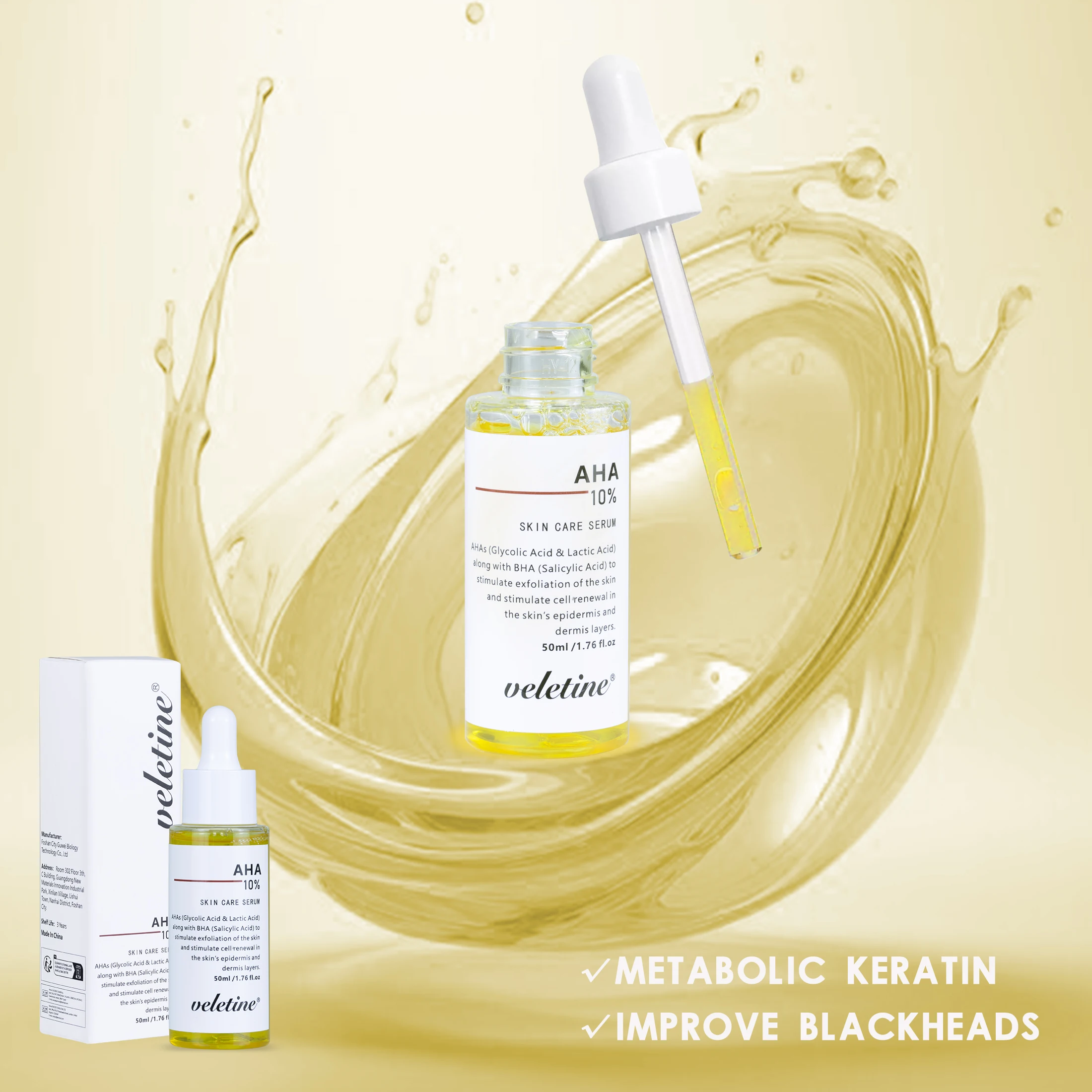 OEM Skincare Serum Organic Brightening AHA Face Serum Private Label Custom Exfoliating Moisturizing Serum for face