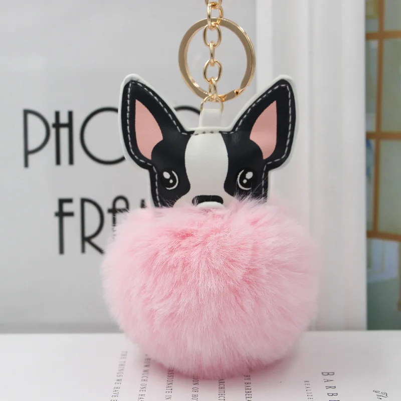 Cute Dog Shape Pom Pom Fur Ball Animal Key Rings for Promotional Gifts Key Chains Plush Ball Bag Pendant Holder