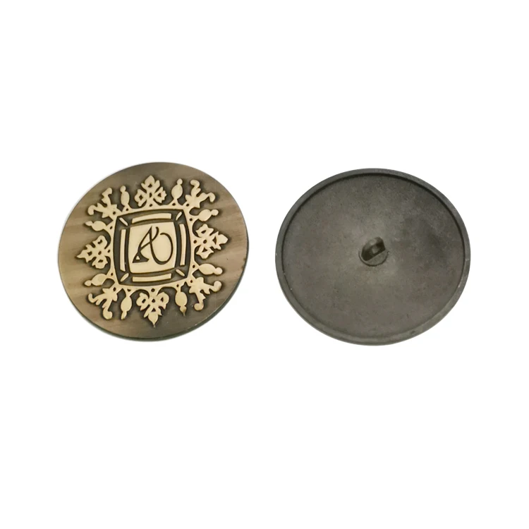 Wholesale brushed antique brass embossed brand logo custom denim metal jeans shank button (1600324169162)