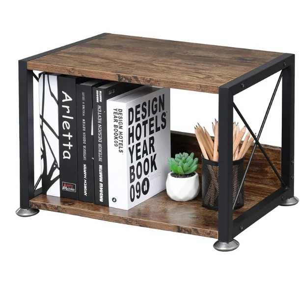 Desktop double-layer storage rack carbon steel wood art multi-layer printer office finishing rack kitchen microwave oven storage