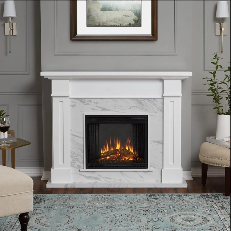 White Color Modern American Style Hand Carved Natural Marble Stone Modern French Fireplace Frame