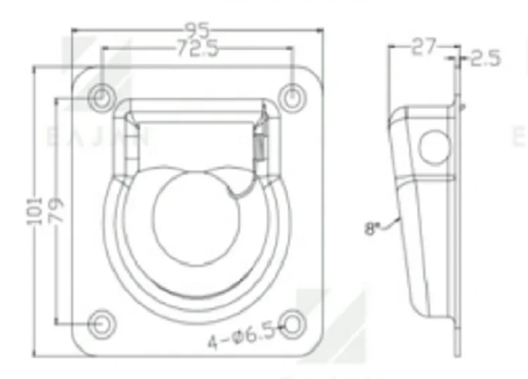 Trailer Recessed pan tie down anchor point fitting breaking force 4400 lbs