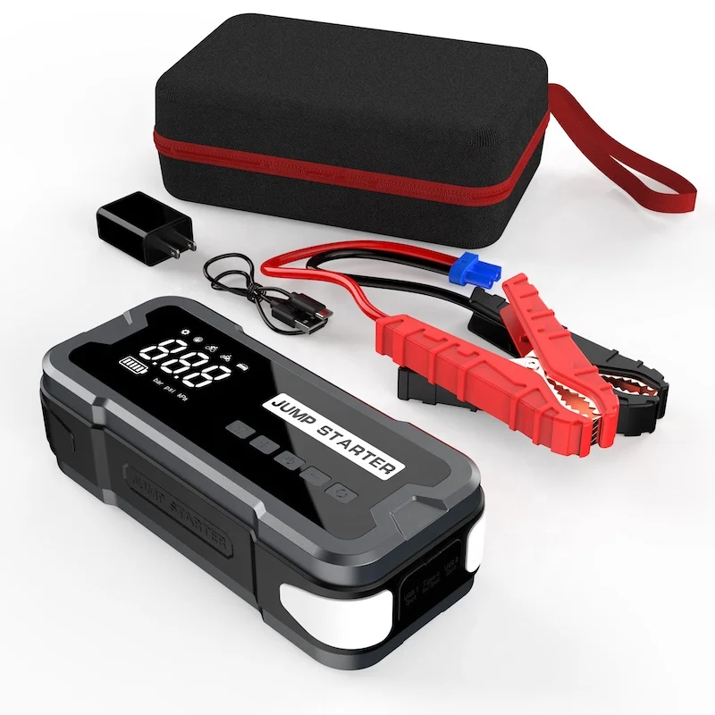 Portable  super capacitor jumper battery pack car booster lithium power bank jump starter with air compressor