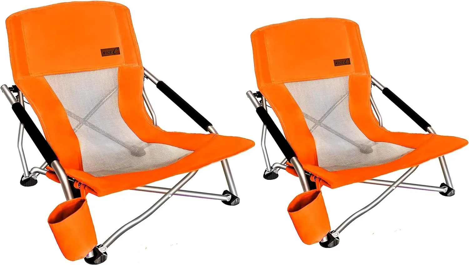 Customize High Camping Lawn Chairs Wholesale Folding Beach Chair Lightweight  Portable Sand Chair  with Cup Holders