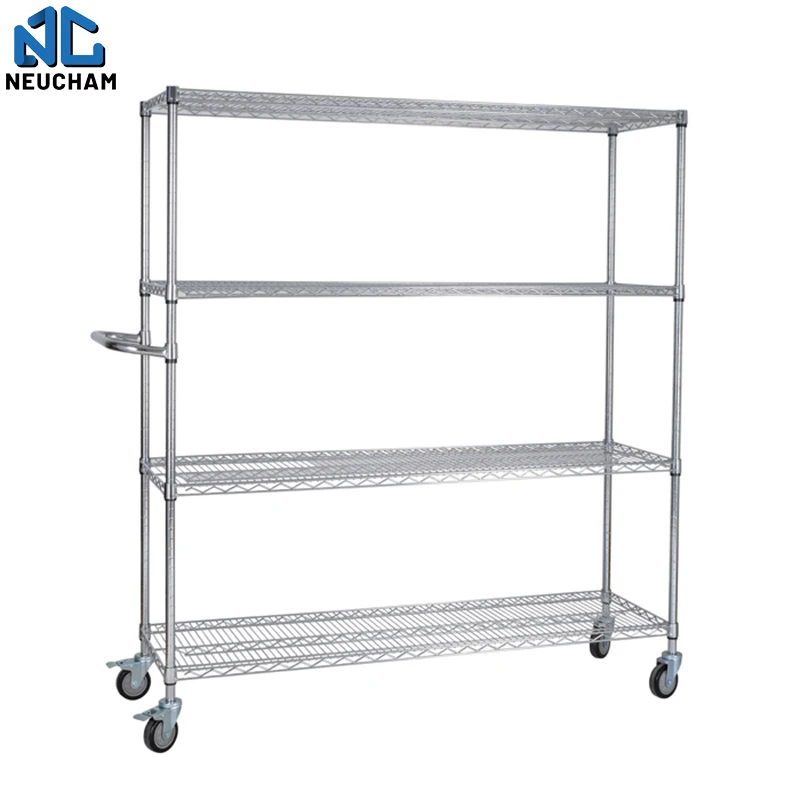 4 layer SMD ESD NSF approval metal chrome wire shelf adjustable transport cart with ESD casters