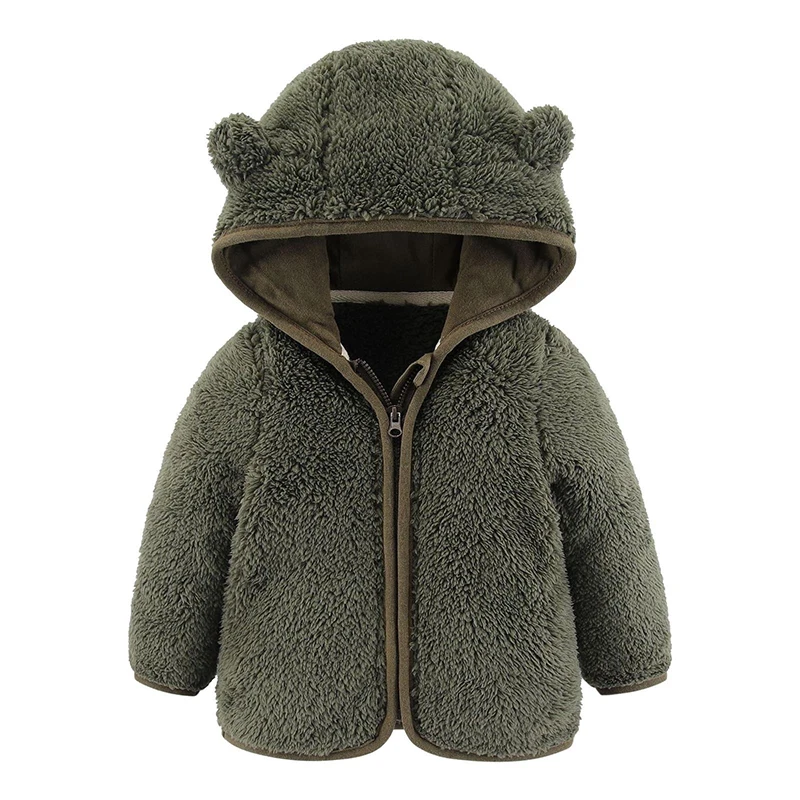 Baby teddy jacket baby winter outwear clothes custom infant fleece hoodie baby Boys Bear Ears Shape Fleece Zip-up Hooded Jacket