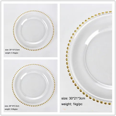 Luxury Royal Hotel Dinning Glass/Plastic Tableware 8/11/13 inches Glass Gold Charger Plates For Wedding Party