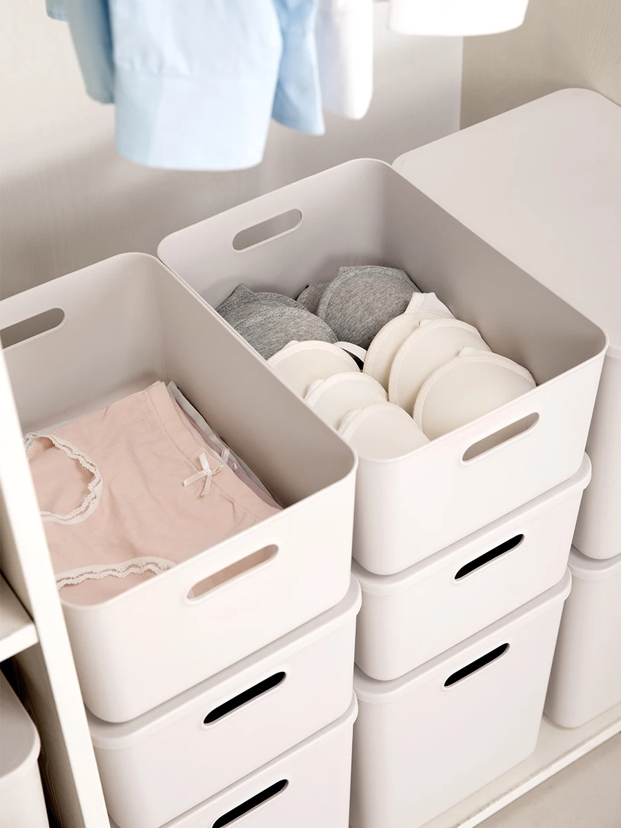 Multi-functional Home White Plastic Stackable Clothes Box Organizer Storage Basket with Lids&handle Multifunction Pp,plastic