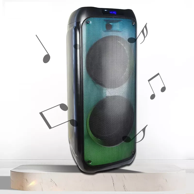 2023 Large Size Outdoor DJ Speaker Dual 12 Inch Powerful Audio Box 120W Portable Bluetooth Wireless Speakers with LED Light