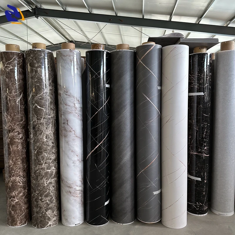 Matt Black Marble PVC Wrapping Film for Wall Panel Lamination Classical Black Marble Printed PVC Decoration Rolls for Furniture