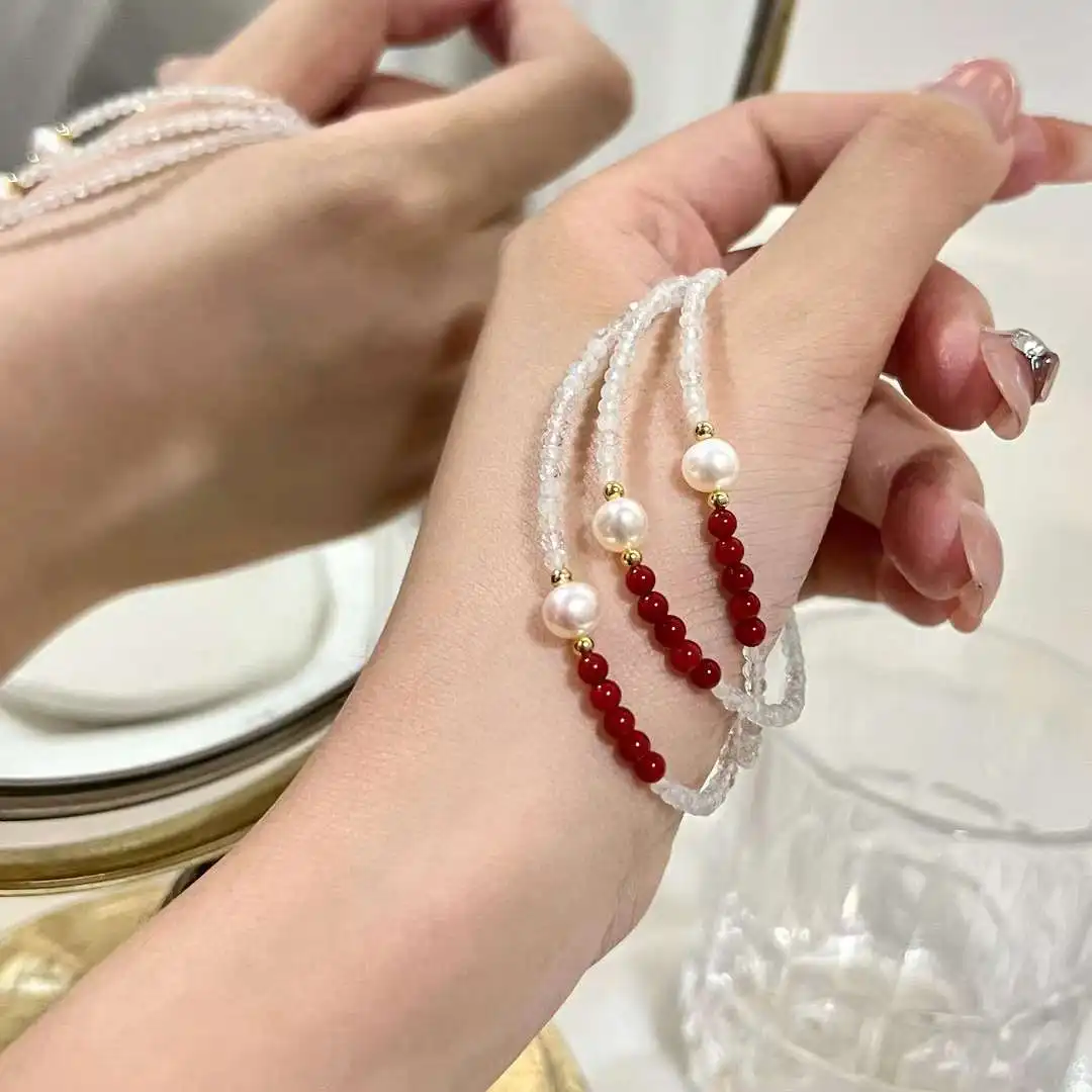 Natural Moonstone Pearl Bracelet 5-6MM Near Flawless Natural High Quality Freshwater Pearl New Product Design