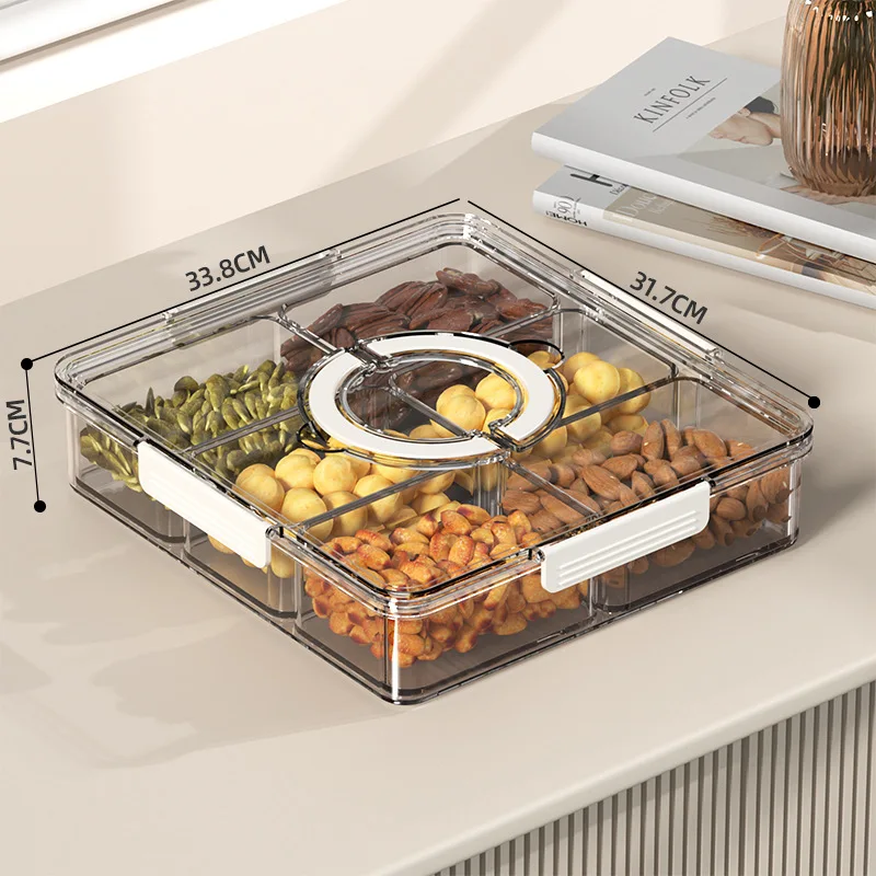 Home Transparent Food Storage Container Rotating Serving Tray 5 Compartment Round Snackle Box