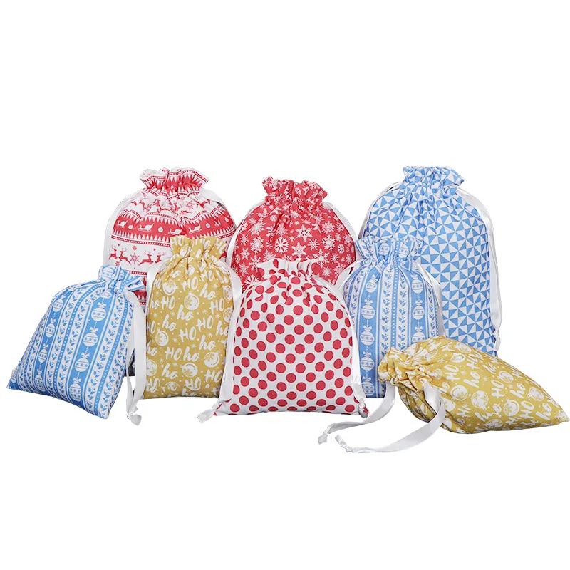 Christmas Eve Decoration Gifts Snacks Cotton Canvas Drawstring Bag Customization