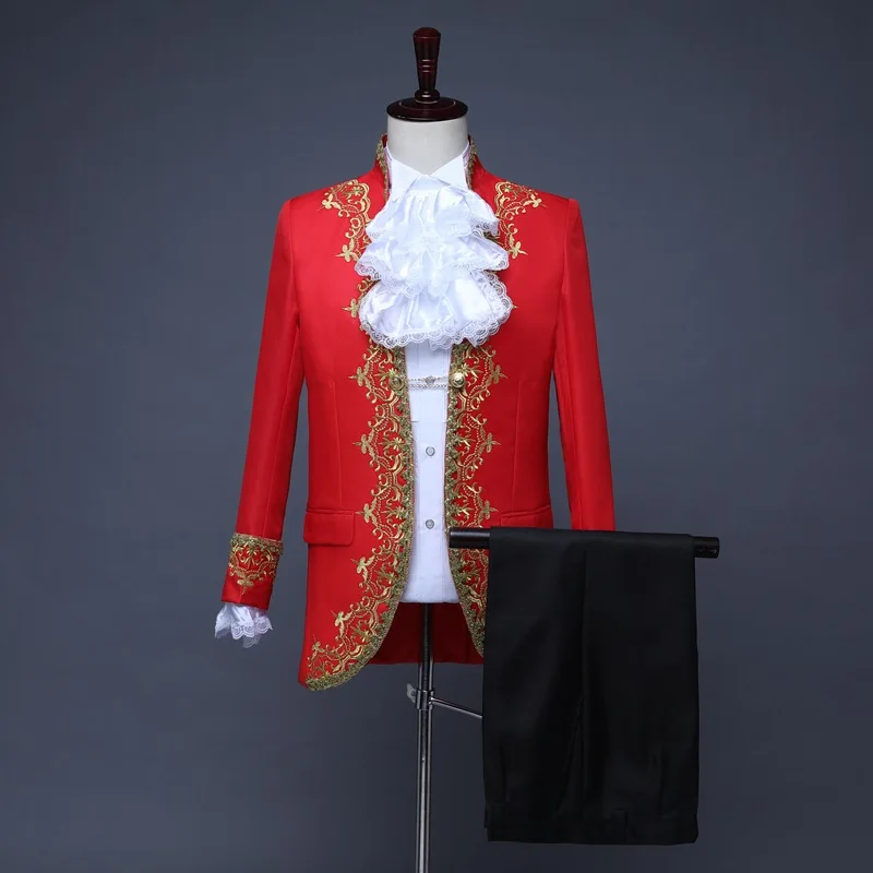 Men Court Suit Retro Fashion Stage Performance Costume Set Dress 2 Pieces