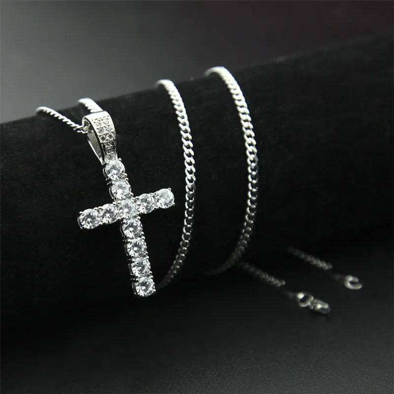 2020 Trendy Hip hop rap cross white diamond paved gold silver cross necklace