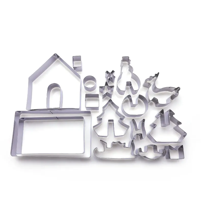 2022 Silver stainless steel cutter biscuit making tool house christmas tree cookies mold